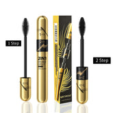 4D Silk Fiber Mascara Black 2 in 1 Mascara Waterproof 5x Longer Voluminous Curling, 5X Volume and Length Liquid Mascara Smudge Proof Water and Sweat Resis Mascara